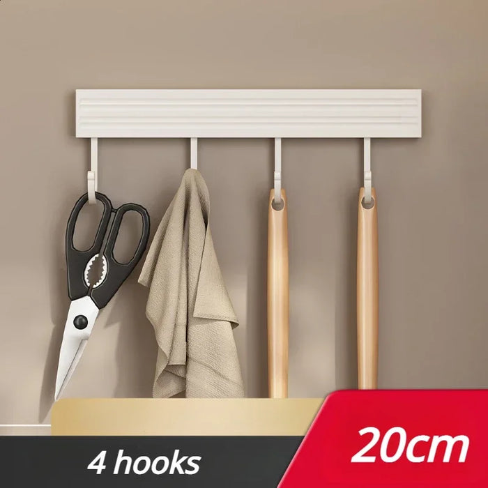 No-Punch Wall-Mounted Kitchen Rack with Movable Hook Spoon Holder — White Aluminium