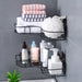 No‑Drill Black Metal Corner Bathroom Shelf — Wall‑Mounted Toilet Storage Rack