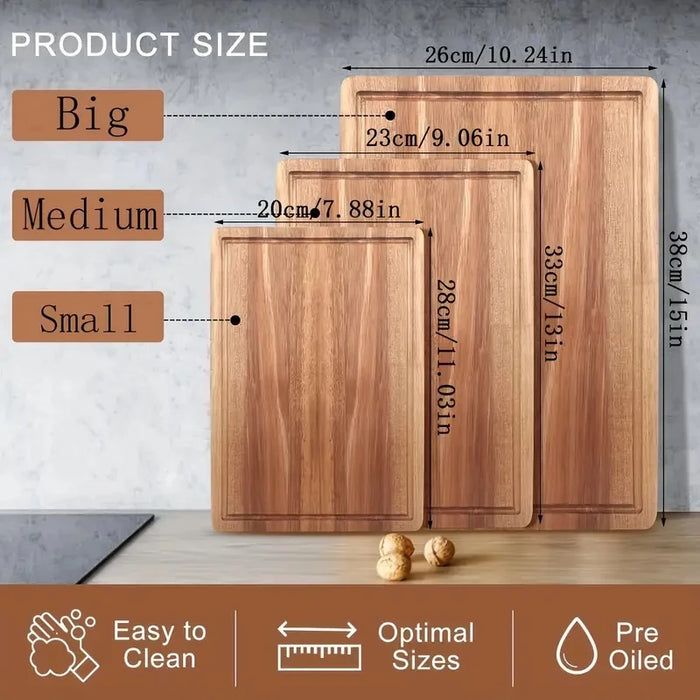 Beech & Walnut Wooden Cutting Board — Rectangle Chopping Block for Cheese & Meat