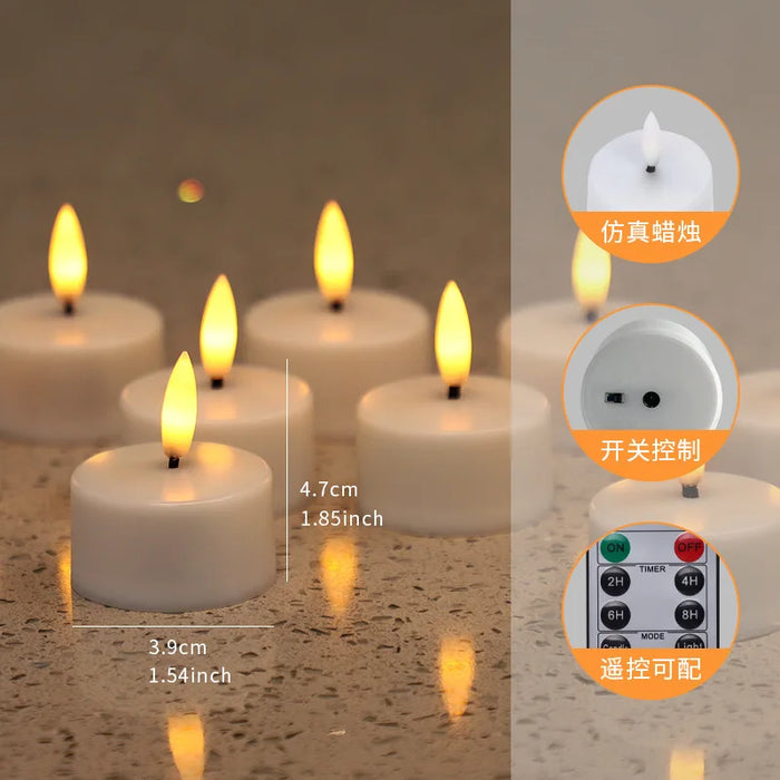 Rechargeable LED Tea Lights – Pack of 12, Black Wick, Remote-Controlled Flame-Effect