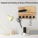 Wooden Wall-Mounted Key Holder with Mail Organiser | 5 Hooks (Dark Khaki/Black)