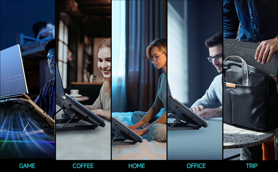 Laptop Cooling Pad 12–17 inch — 5 Quiet Fans, Adjustable Angles & Phone Holder