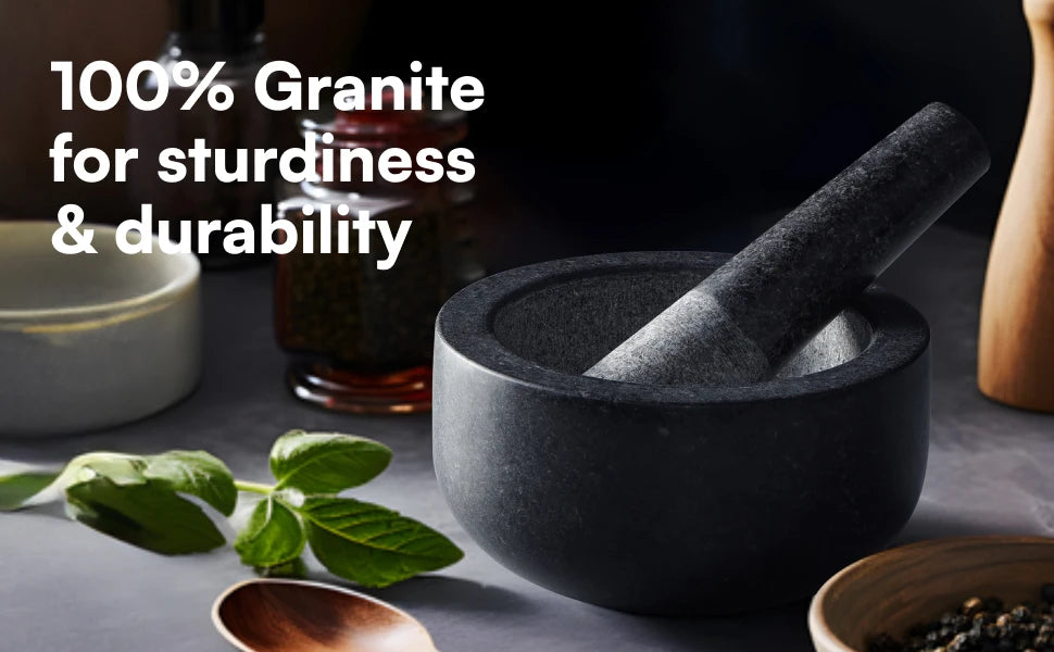 Premium Solid Granite Mortar & Pestle 16cm — Non‑Slip Stone Grinder