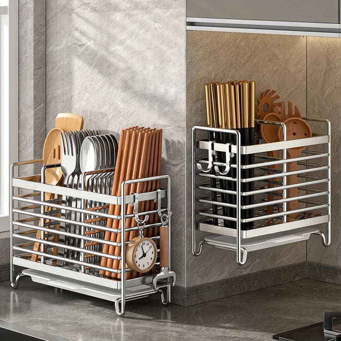 No-Drill Stainless Steel Wall Utensil Holder — Space-Saving Kitchen Organiser