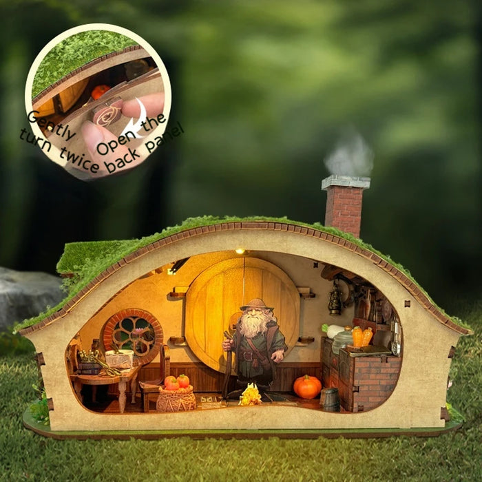 Wooden DIY Magic Ring House Miniature – Handmade Forest Casa Bookends