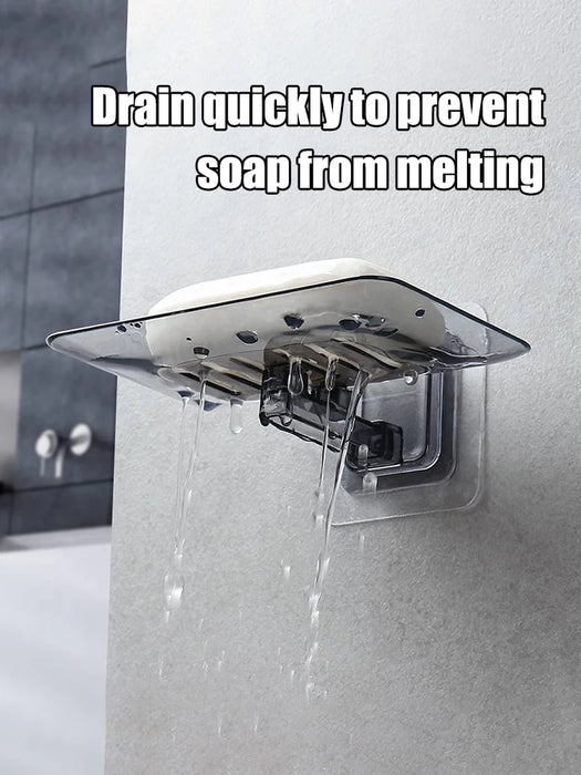 Self‑Adhesive Wall‑Mounted Soap Holder with Drain — Transparent & Colour Options