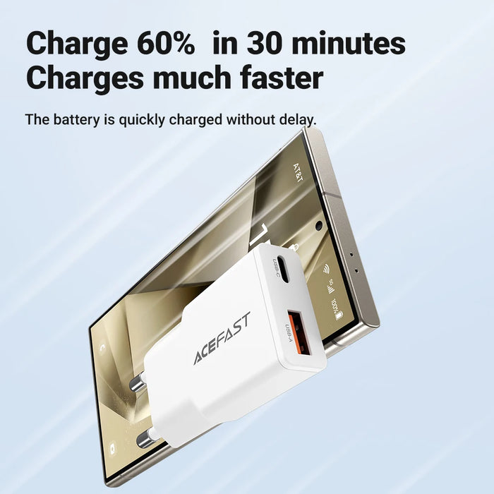 ACEFAST 30W GaN USB-C Fast Charger (EU Plug) – USB-C + USB-A PD/QC Travel Adapter