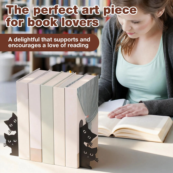 Cat-Shaped Iron Bookends — Decorative Book Stopper for Home & Office (Styles A–D)