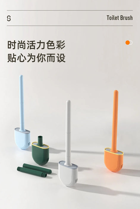 Silicone Toilet Brush with Quick‑Dry Base, Flexible Flat Head and Non‑Slip Handle
