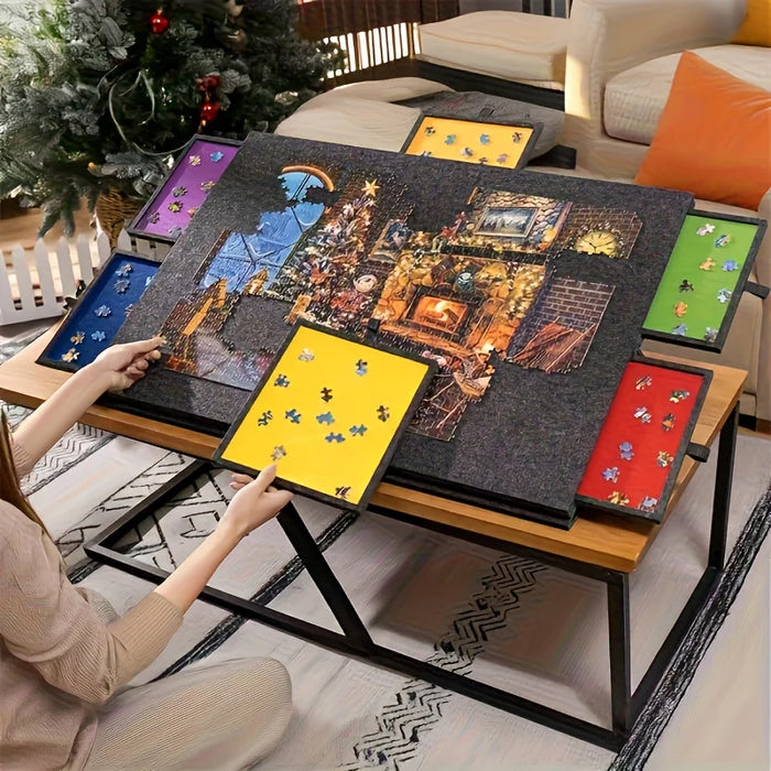 Professional Jigsaw Puzzle Table – 6 Drawers, Felt Board, Holds 1,000 Pieces, Display Lid & Stand