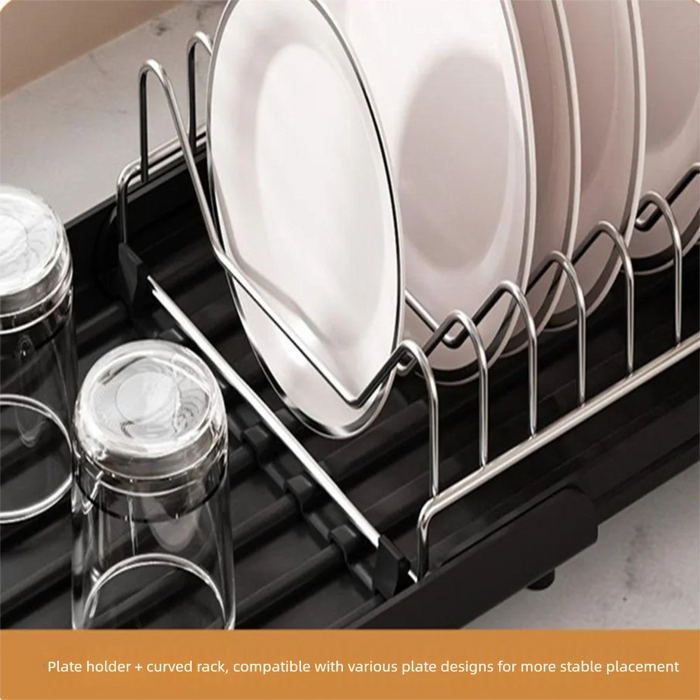 Extendable Dish Drying Rack — Space-saving Large Capacity Utensil & Dinnerware Organiser