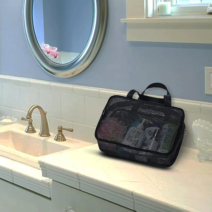 Dual‑Zip Mesh Toiletries Bag — Shower Caddy, Large Capacity (S & M)