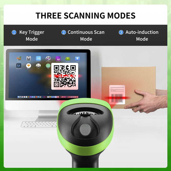 L8BL Wireless 2D Barcode Scanner — Bluetooth & 2.4GHz, USB Plug-and-Play