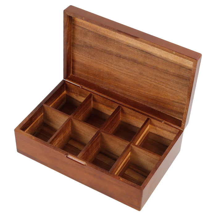 Wooden Tea Box with Lid — 4 or 8-Compartment Tea Bag Organiser