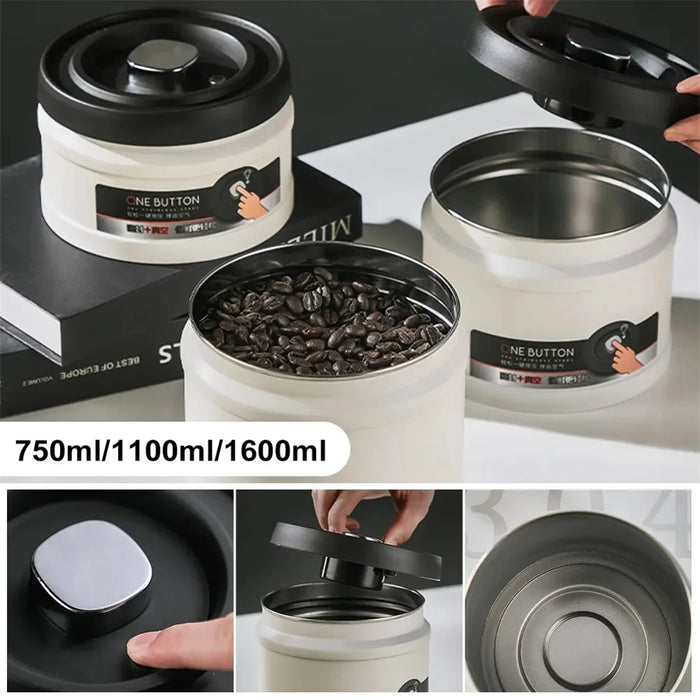 Stainless Steel Vacuum Coffee Canister — Airtight Storage for Beans, Tea & Dry Foods