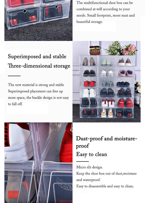 Transparent 6-Pack Shoe Storage Boxes — Thickened, Foldable, Dustproof & Stackable