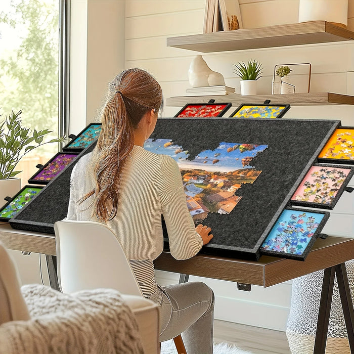 Professional Jigsaw Puzzle Table – 6 Drawers, Felt Board, Holds 1,000 Pieces, Display Lid & Stand