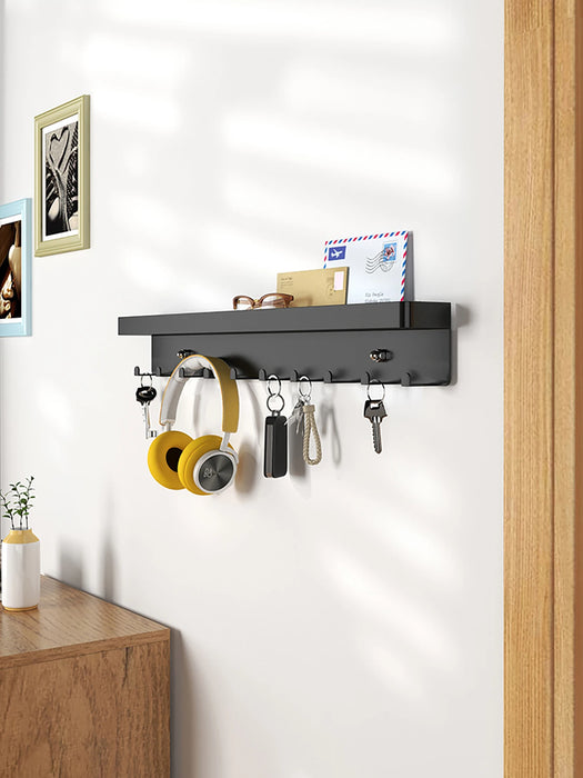 Wall-Mounted Key Organiser with Tray and Hooks – No-Drill or Drill Fixing