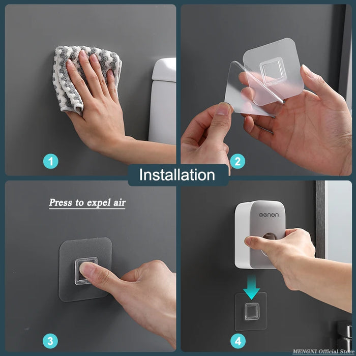Automatic Toothpaste Dispenser & Dust‑Proof Toothbrush Holder — Wall‑Mount Squeezer Bathroom Set