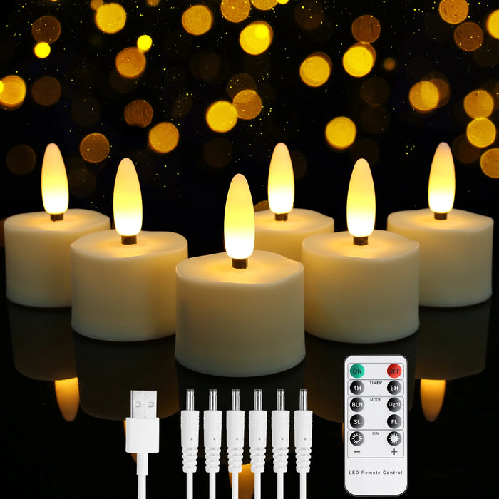 Rechargeable Flameless LED Tea Lights with Remote & Timer — 3D Flicker, 2700K