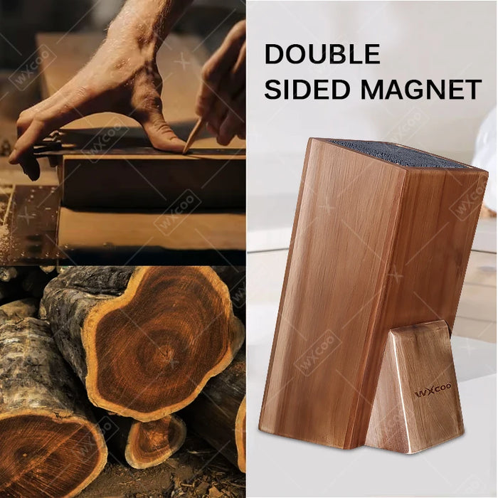 Acacia Wood Universal Knife Block with Removable Bristle Insert