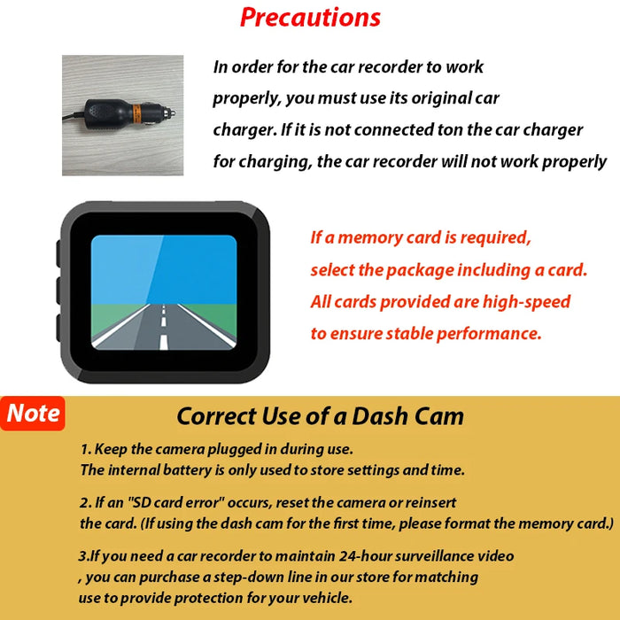 Dashcam 1080p with IR Night Vision, 2" IPS Screen, Loop Recording — 2 or 3 Camera DVR