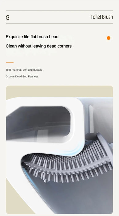 Mini Silicone Toilet Brush with Anti‑Drip Base — Flexible Soft Bristles, Quick‑Dry Holder