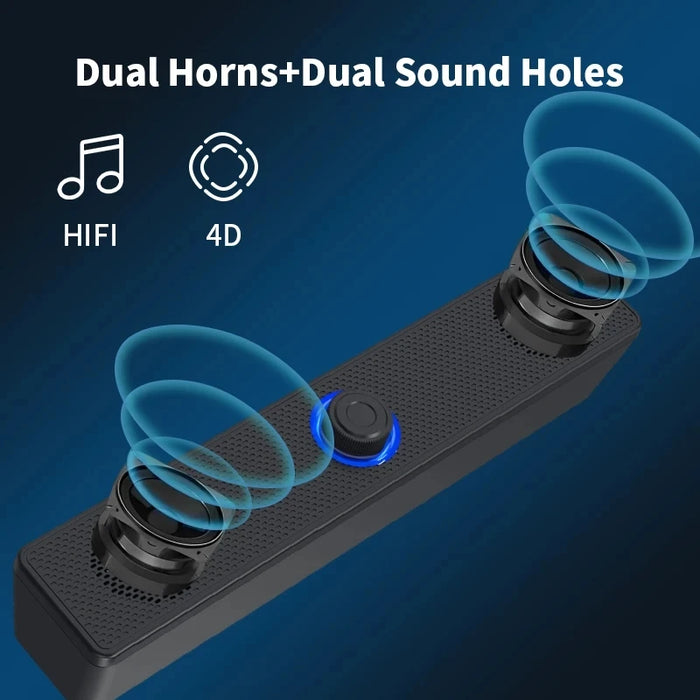 Portable Soundbar Speaker — Bluetooth 5.3 & Wired AUX, USB-powered, 2.0 Stereo