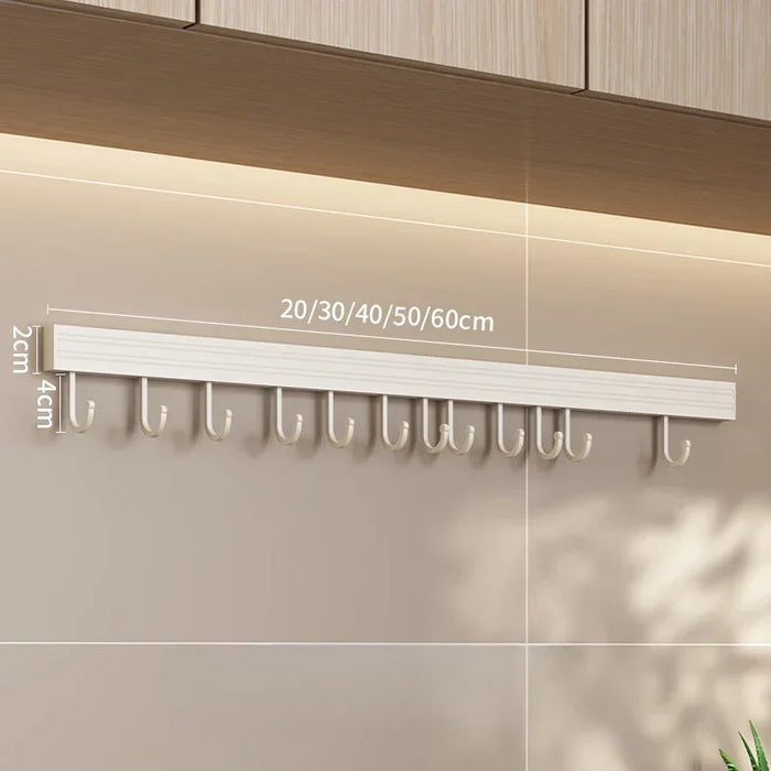 No-Punch Wall-Mounted Kitchen Rack with Movable Hook Spoon Holder — White Aluminium