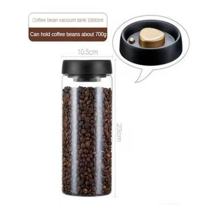 Glass Coffee Bean Storage Jar with Press-Down Vacuum Lid – Airtight Food Canister