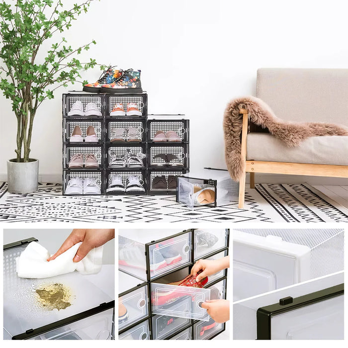 Pack of 12 Stackable Shoe Storage Boxes
