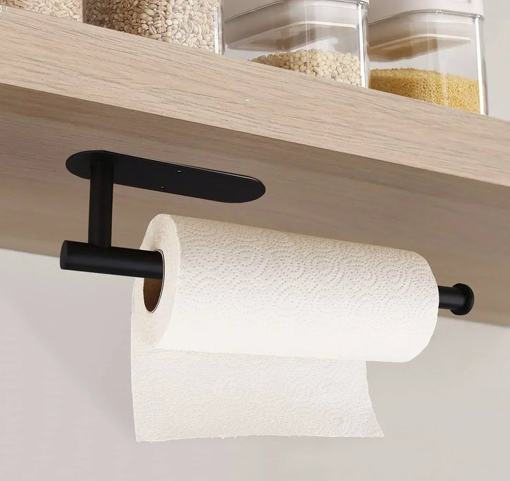 Adhesive Paper Towel & Toilet Roll Holder — ABS Plastic, 33cm, Black (Pack of 2)