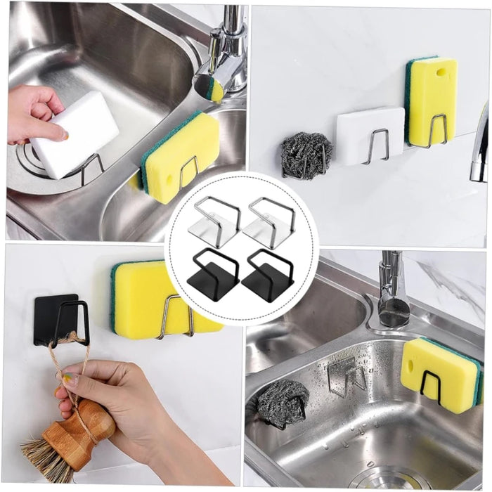 Self‑Adhesive Carbon Steel Sponge Holder — Sink & Bathroom Organiser, Black/Gray/White