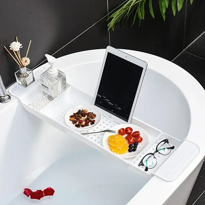 Extendable Bathtub Shelf – Retractable Bath Tray & Towel Holder (Black or White)