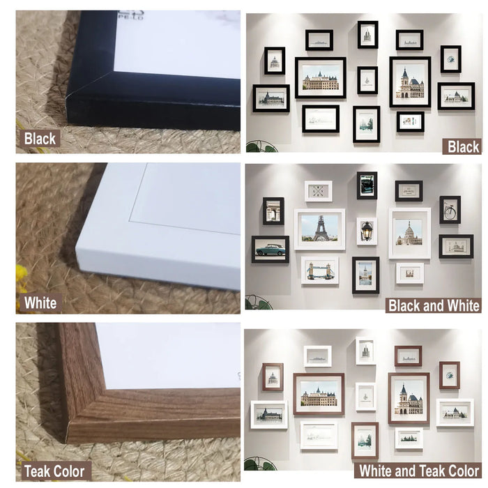 13-piece Wooden Picture Frame Set for Wall — Mixed Sizes for Photos