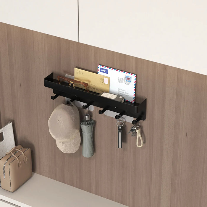 Wall-Mounted Key Organiser with Tray and Hooks – No-Drill or Drill Fixing