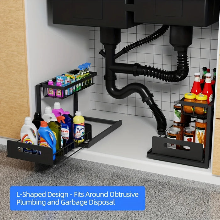 2-Tier Sliding Under-Sink Organiser – Rustproof Metal Storage for Kitchen & Bathroom Cabinets