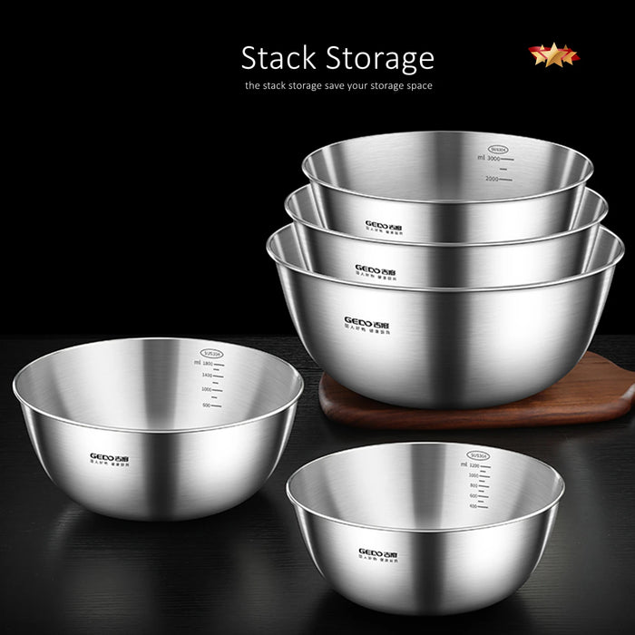 304 Stainless Steel Mixing Bowl (16–30cm) — LFGB Certified with Measuring Scale