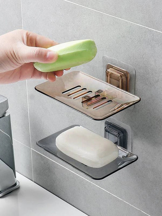 Self‑Adhesive Wall‑Mounted Soap Holder with Drain — Transparent & Colour Options