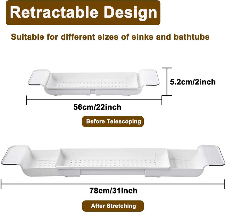 Expandable Bathtub Tray Caddy with Non-Slip Pads — Sturdy PA+PE Bath Tray (Grey, White, Black)