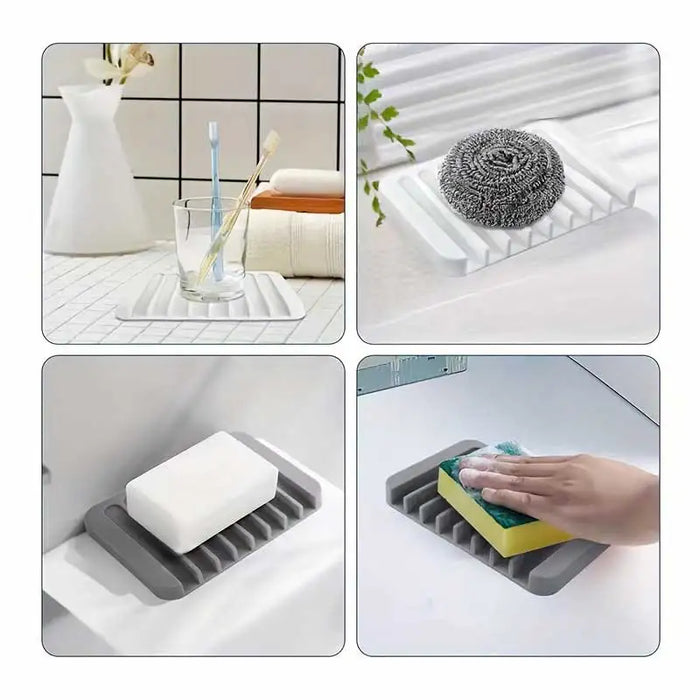 Single-Pack Silicone Self-Draining Soap Dish – Non-Slip Countertop Holder, 11.5×8×1 cm
