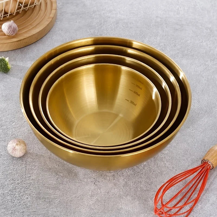 3pc Stainless Steel Mixing Bowl Set — Large Salad & Dough Bowls, Kitchen Accessories (Gold or Silver)