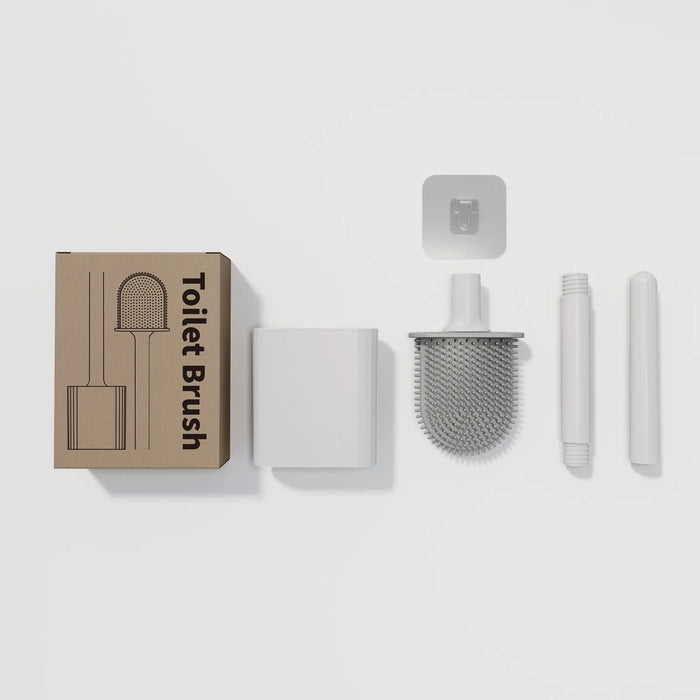 Mini Silicone Toilet Brush — Detachable Pole & Drip-Proof Holder