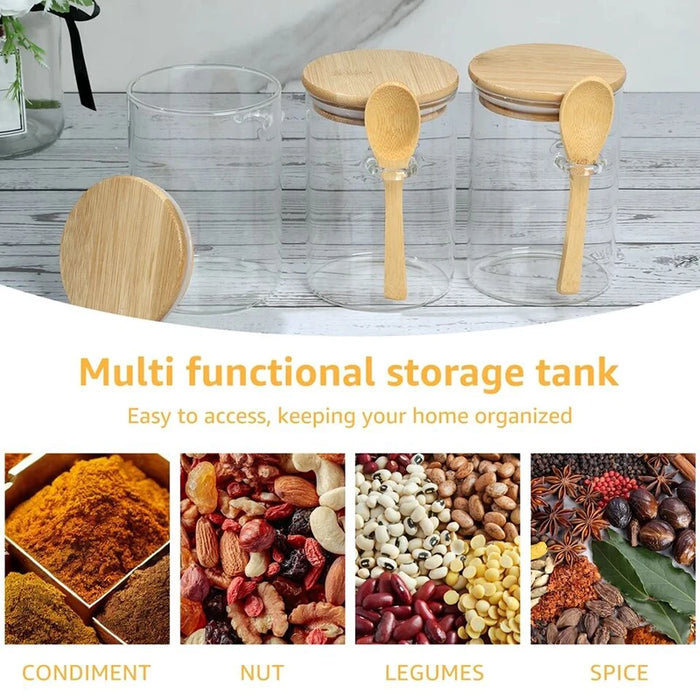 Borosilicate Glass Storage Jar with Bamboo Lid & Spoon, 620ml
