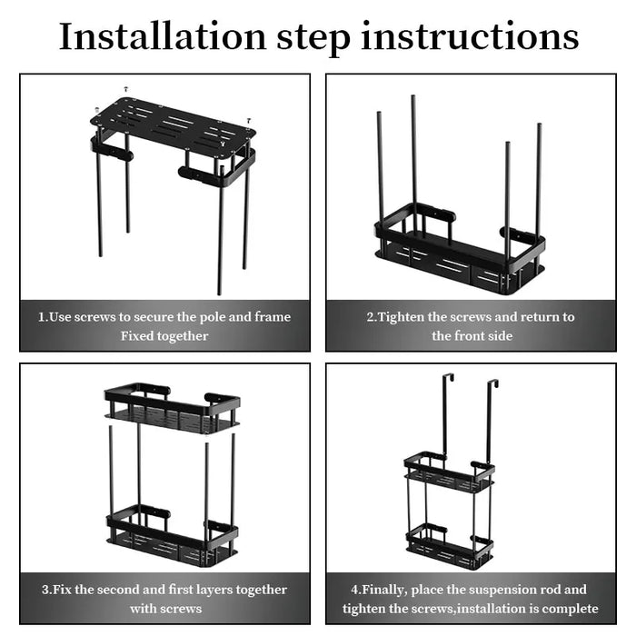QH Dual-Tier Shower Caddy — Metal & Plastic Bathroom Shelf (Wall or Over-Door)