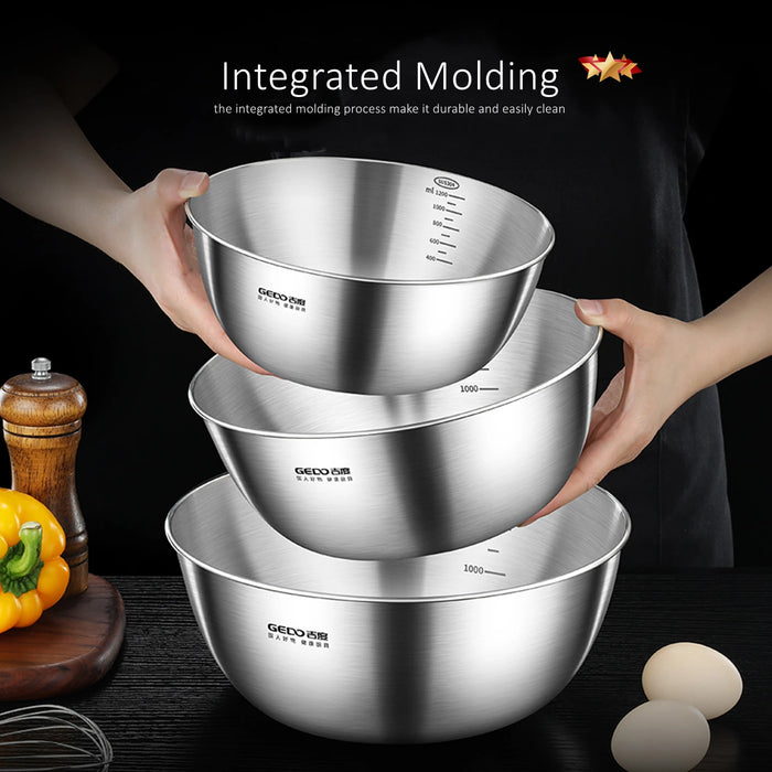 304 Stainless Steel Mixing Bowl (16–30cm) — LFGB Certified with Measuring Scale
