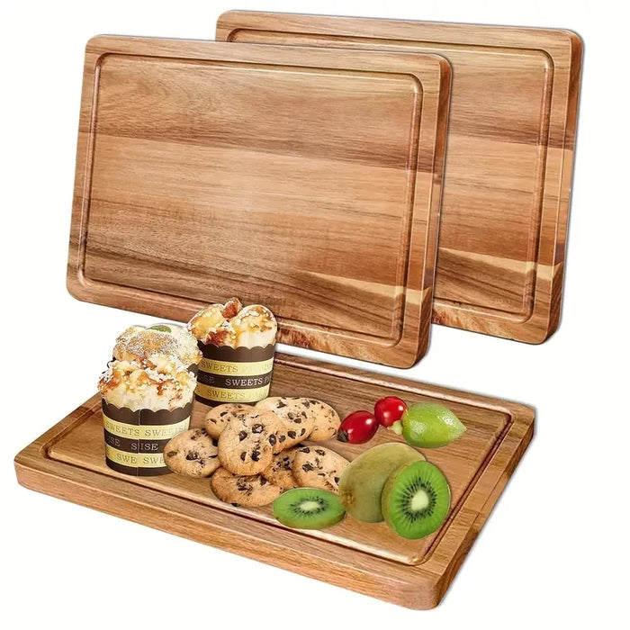 Beech & Walnut Wooden Cutting Board — Rectangle Chopping Block for Cheese & Meat