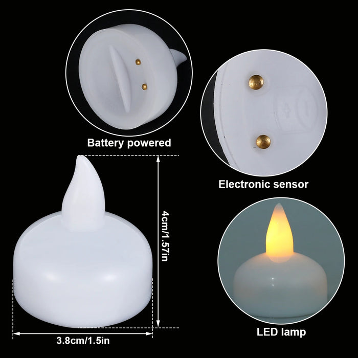 12-Pack LED Floating Tea Lights — Waterproof Flameless Flicker