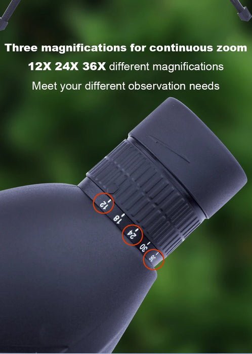 12–36x50 Spotting Scope Monocular — 50mm, BAK‑4 Prism, Waterproof & Anti‑Fog