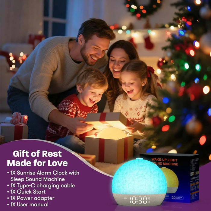 Sunrise Wake-Up Light Alarm Clock with Dimmable Night Light & 30 Soothing Sounds